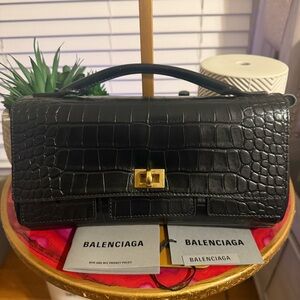 Balenciaga Bel Air Croc-Embossed Small Clutch